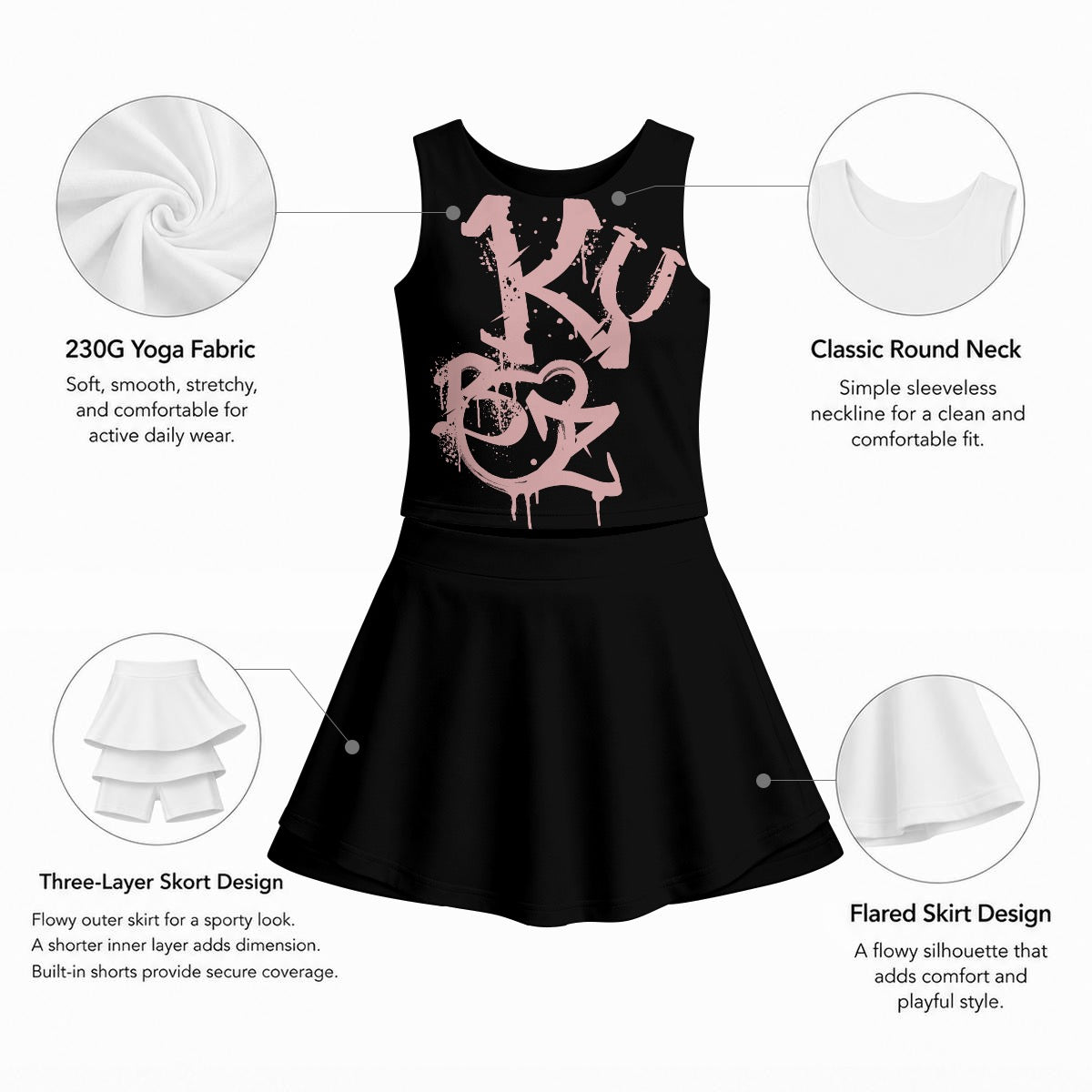 Kubz Girlz Sleeveless Double-Layer Sports Skirt Set